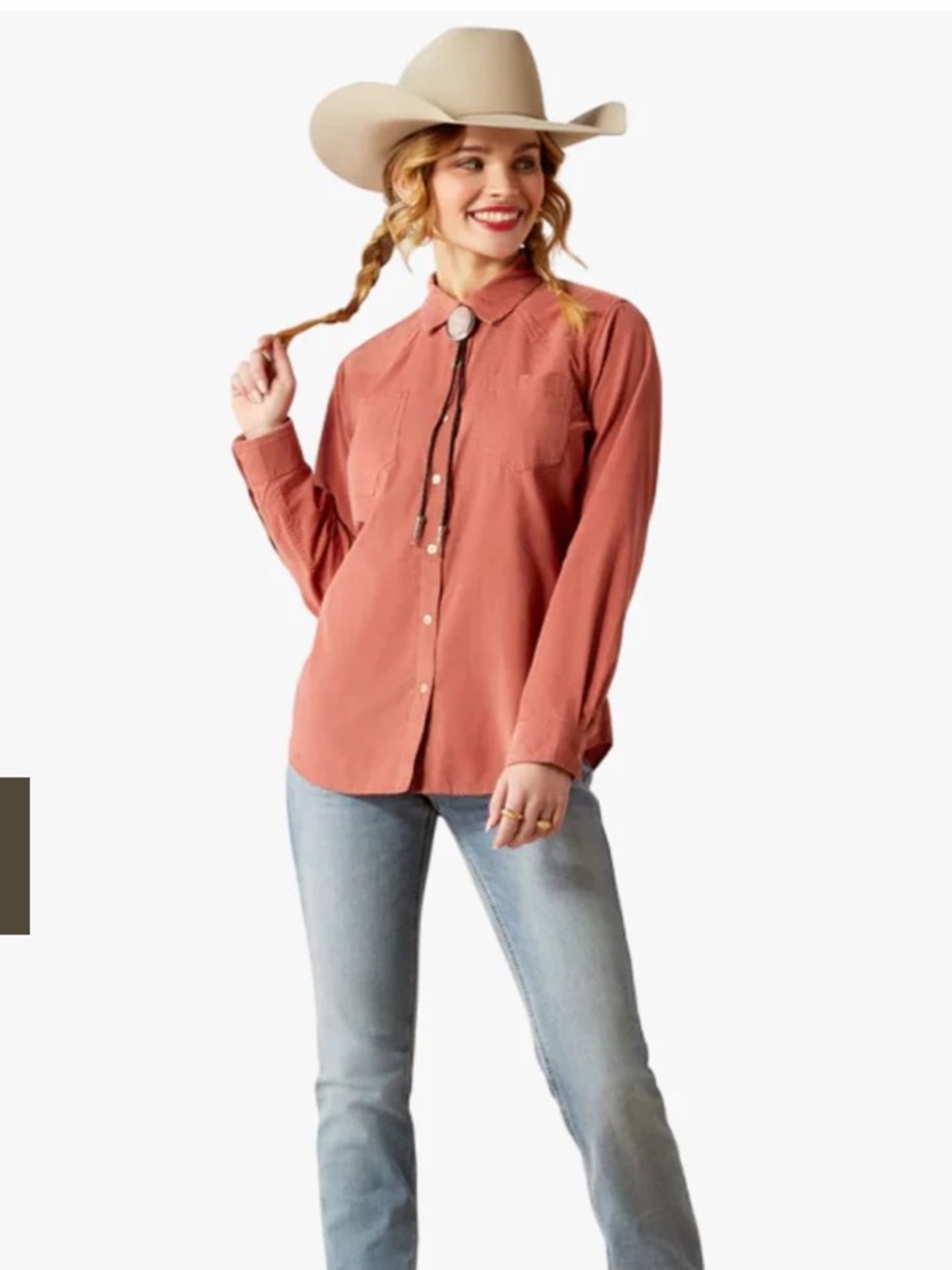 Ariat Corded Shirt Women’s Large Billie Jean Long Sleeve Pink Cowgirl Country